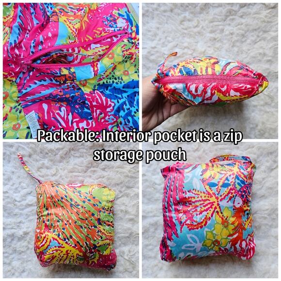 Black Puffer Vest Lilly Pulitzer Allie Size XS Zip Floral Reef Puffer Packable - Picture 7 of 10